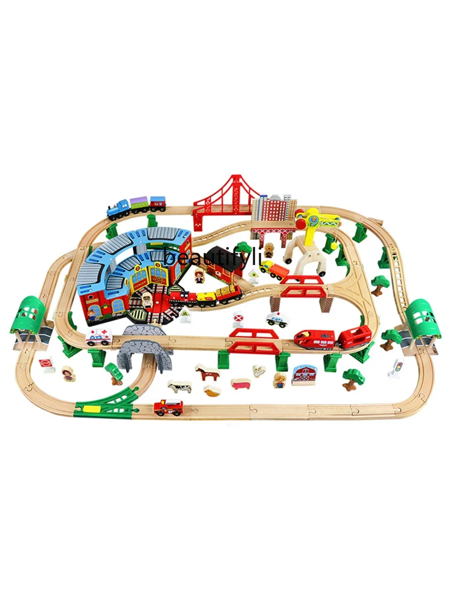 Hochgeschwindigkeitszug aus Holz, kleiner Zug, Urban Rail Transit Toys, Kinderspielplatz, elektrisches Achterbahnspielzeug