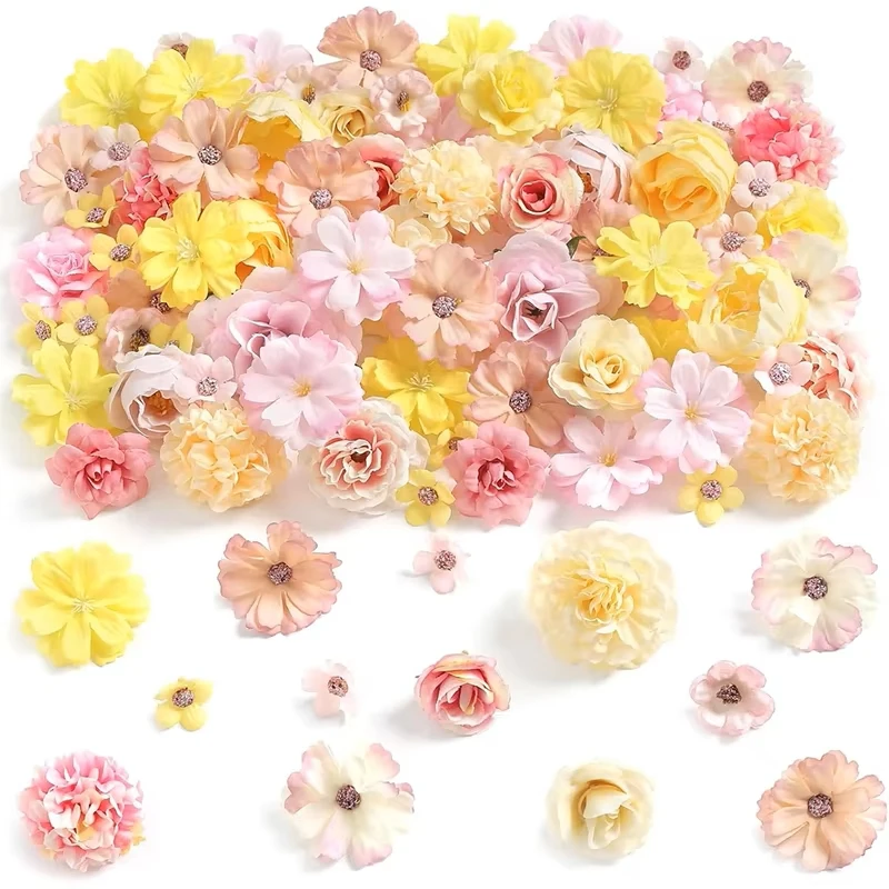 

50Pcs Mix Silk Artificial Flowers Heads Fake Flower for Home Decor Wedding Decoration Party Supplies DIY Craft Gifts Accessory