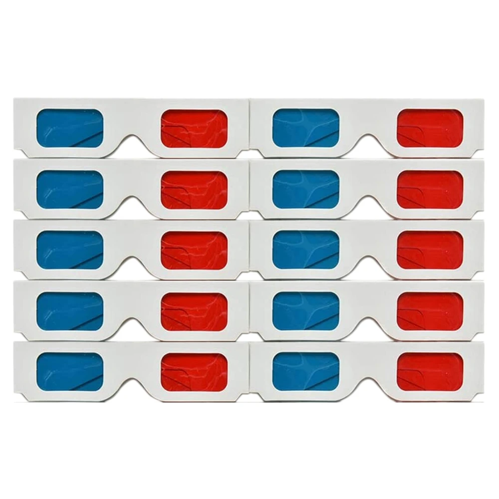 

3D Glasses, 10 Pairs Red and Blue Paper Stereo Lenses for Movies Set Anaglyph Paper 3D Glasses