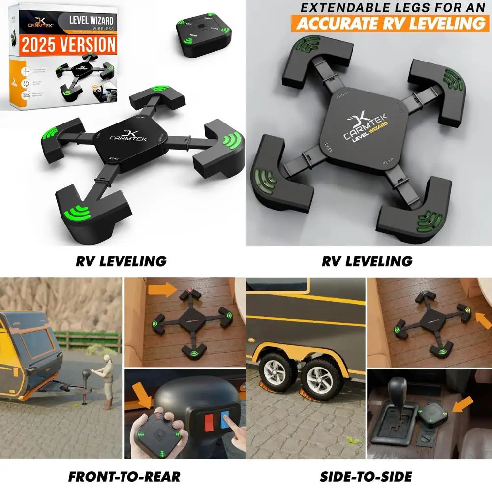 

CARMTEK Level Wizard — обновленное начало 2025 года — беспроводная система выравнивания автофургонов | Система выравнивания кемпера с выдвижными ножками для точного Le