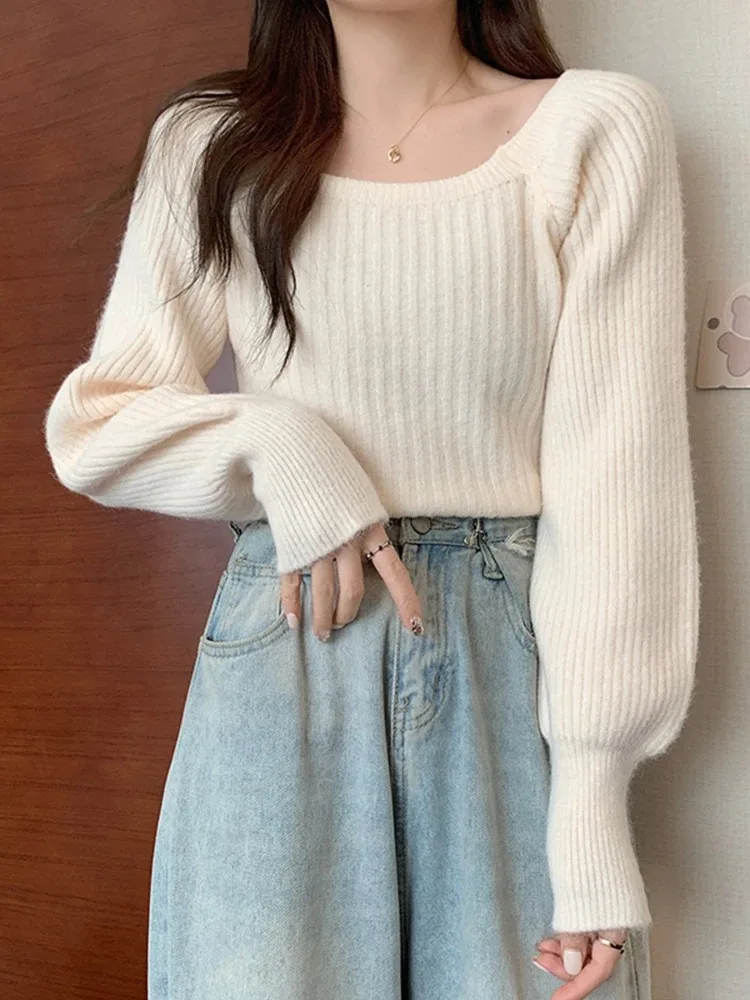 Autumn Winter Loose Women Sweaters Casual Soft Long Puff Sleeve Pullovers Jumpers Knitwear Basic Sweater For Women Tops image 2