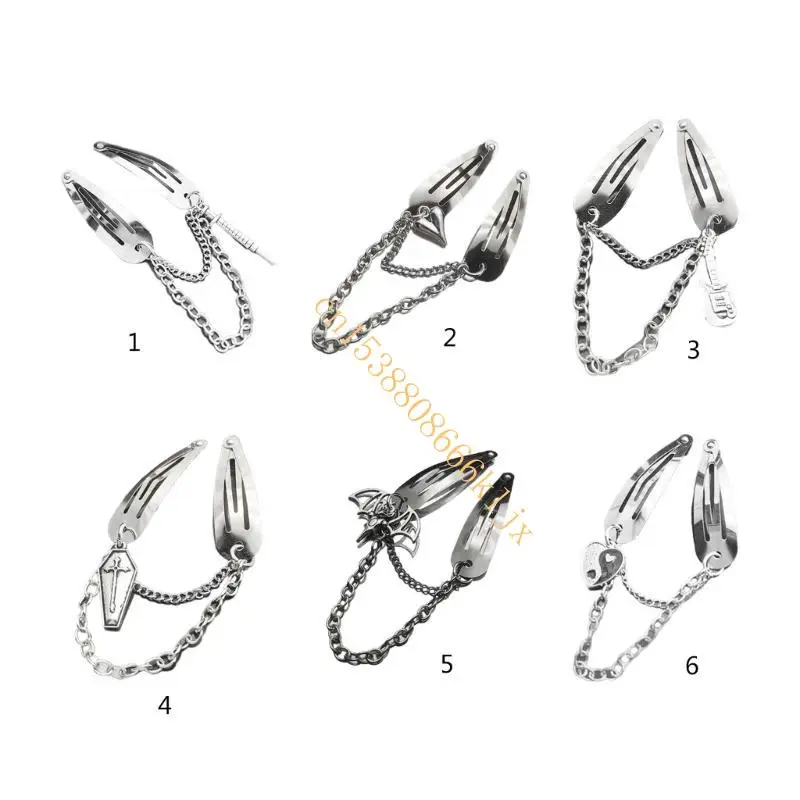 

Y2k Metal Chain Hairpin Black White Love Hair Clip Forehead Clip Bangs Hair Clip 066C
