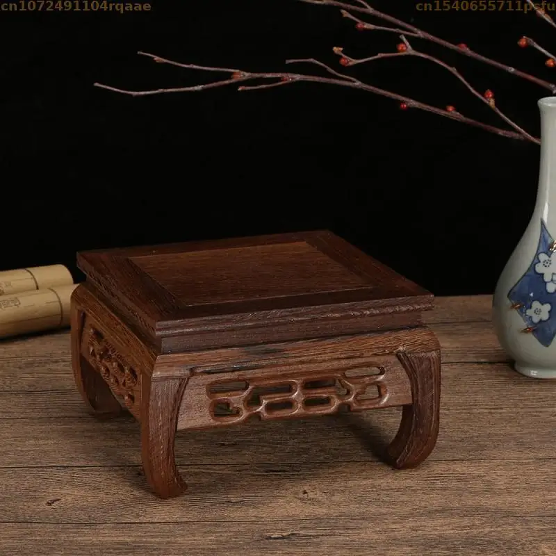 Miniature Wooden Square Table Furniture Vase Flower Pot Figurines Sorting Table Stand Tea Sets Pedestal Standing Flower Base