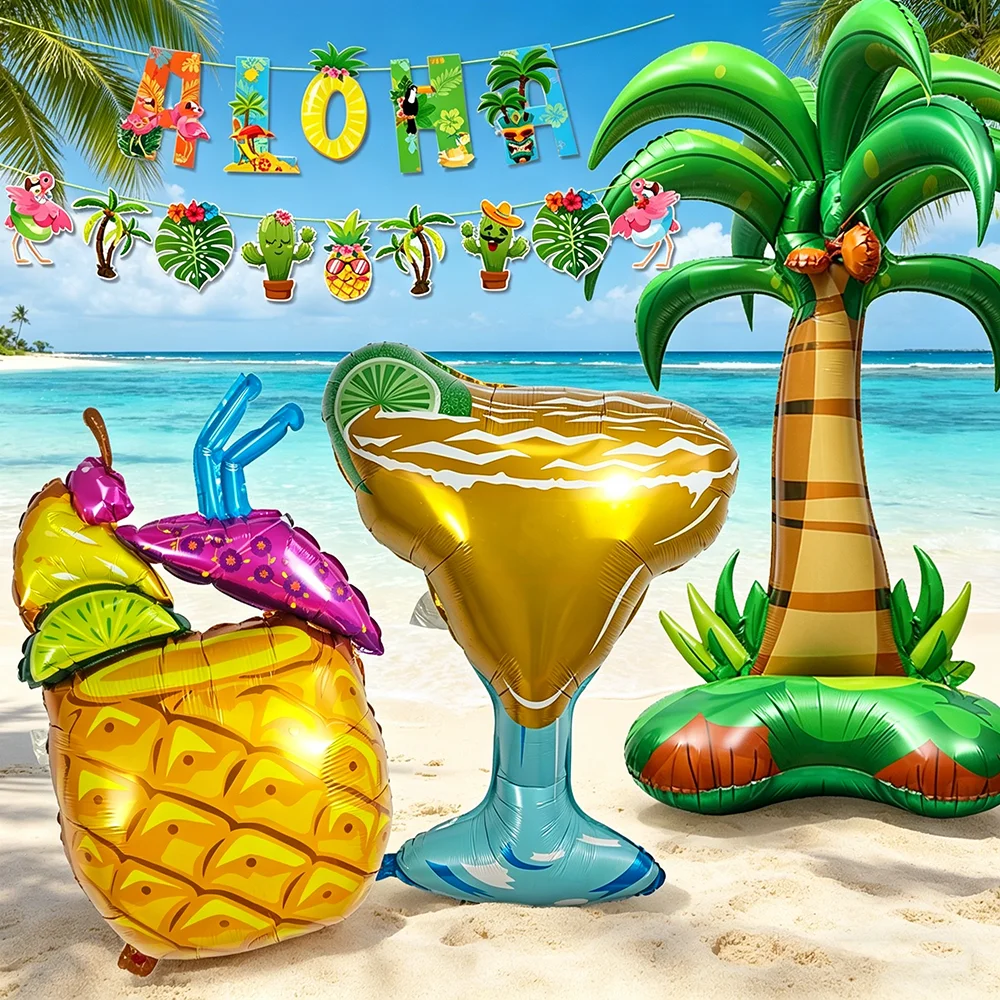 Hawaiian Party Banner Decor Coconut Palm Tree Balloon Pineapple