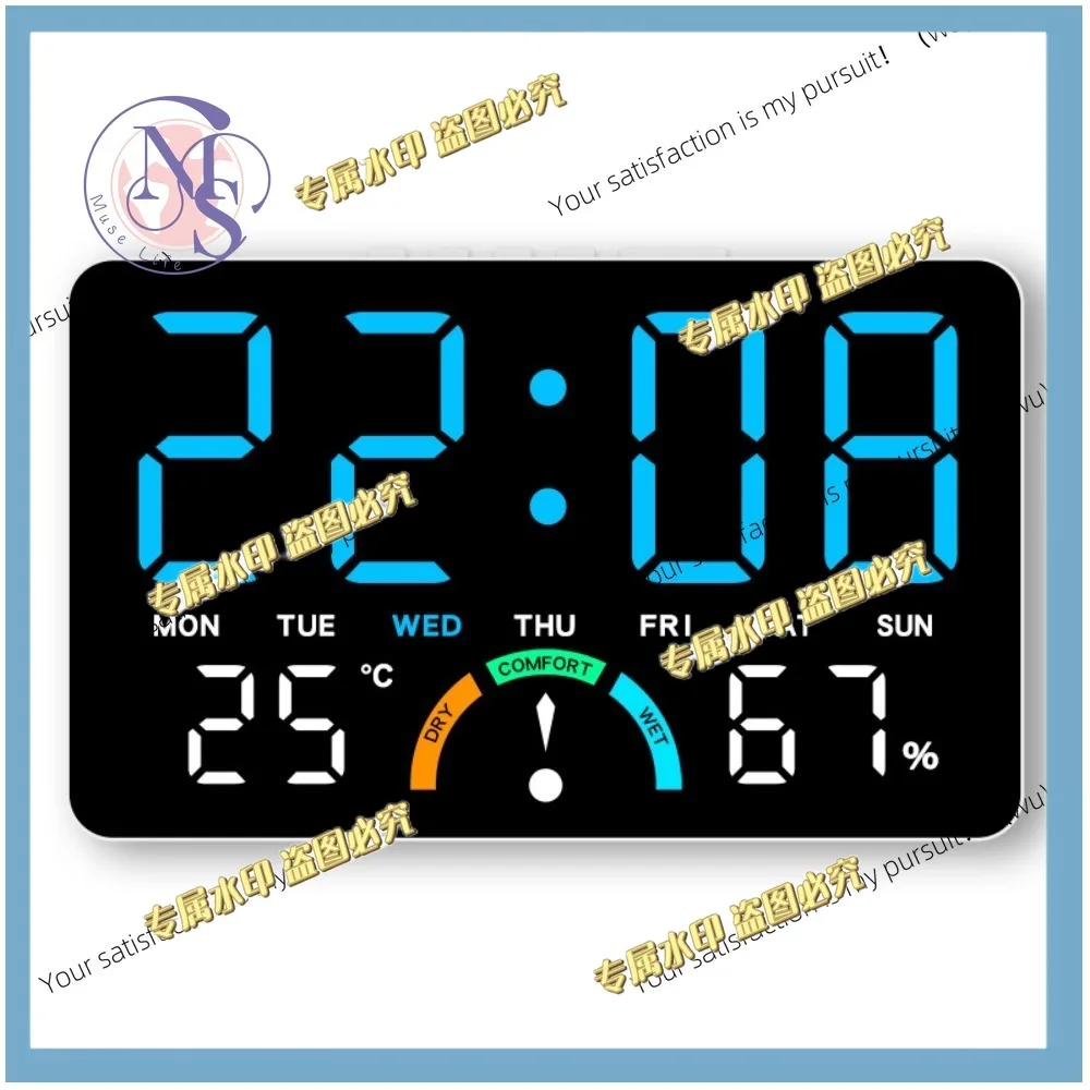 Wall-mounted electronic wall clock, multi-function temperature digital LED clock, date 12/24 hour display