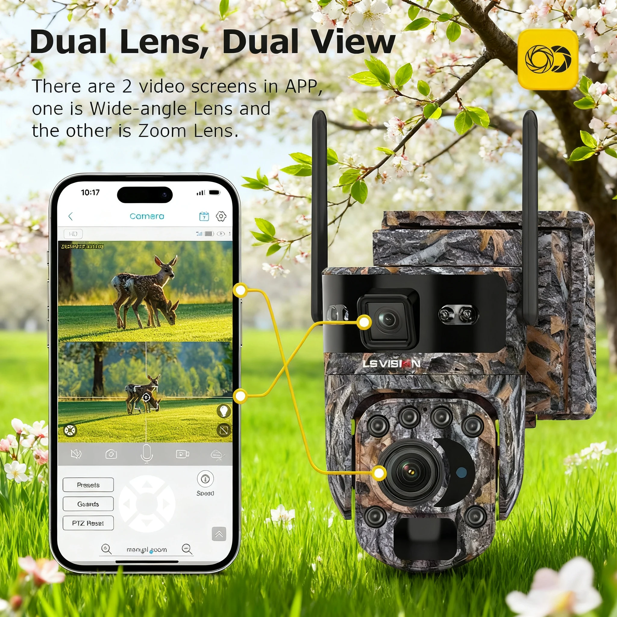 UBOX 6K 12MP 4G SIM Solar Trail Camera 20X ZOOM Wireless Outdoor Hunting Wildlife Camera PIR Human Detection Auto Tracking CCTV