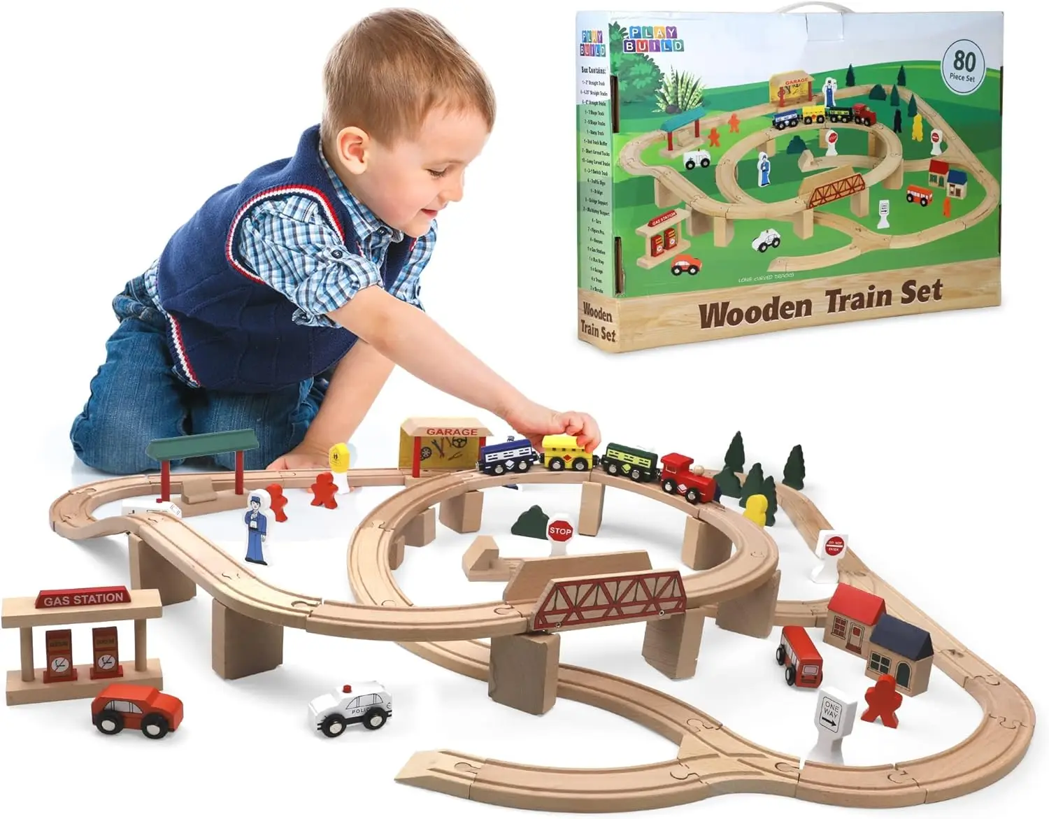 

Wooden Train Set, Complete Toddler Train Set, Interactive Play & Learn Set, Creative Wooden Train Track Design, Premium Quality,
