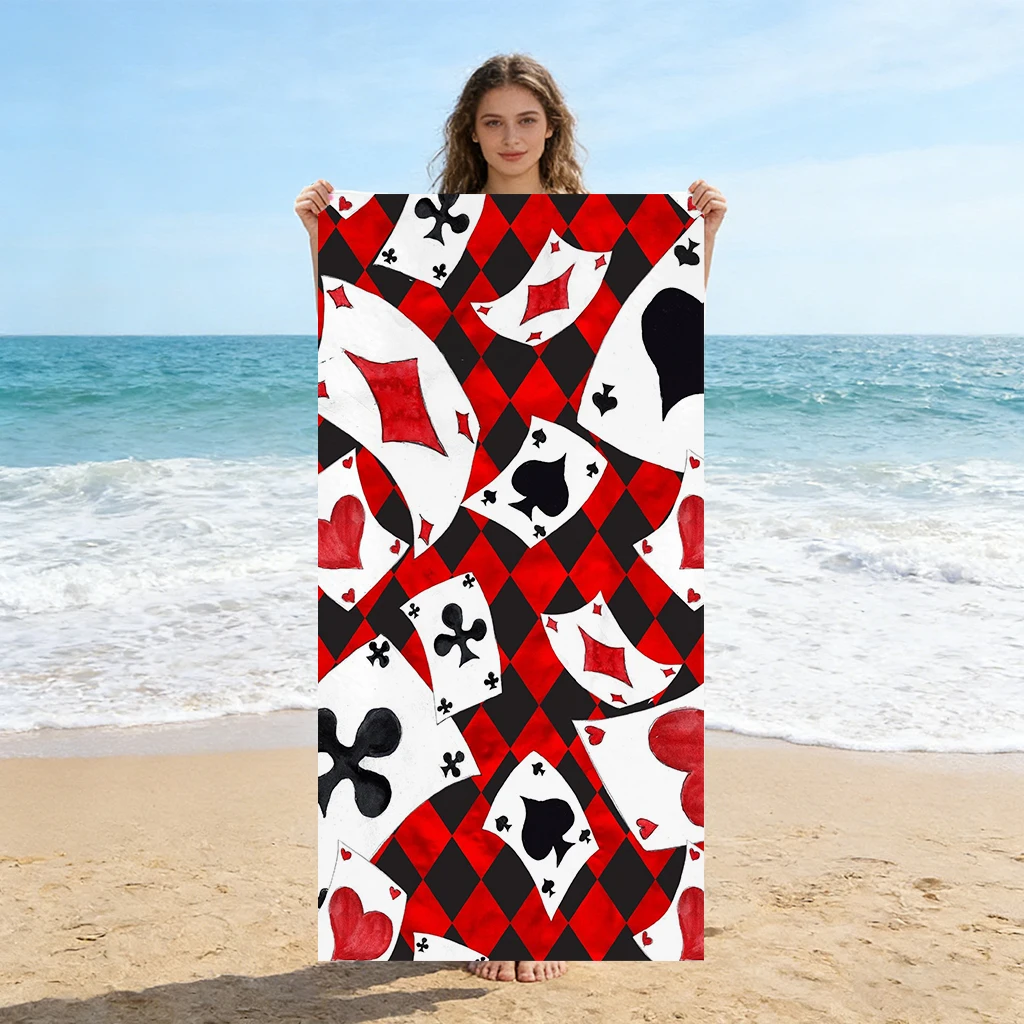1pc Funny Poker Suits Beach Towel Large Quick-drying Towel Suitable for Beach Yoga Pool Gym Towel Summer Gift for Friends
