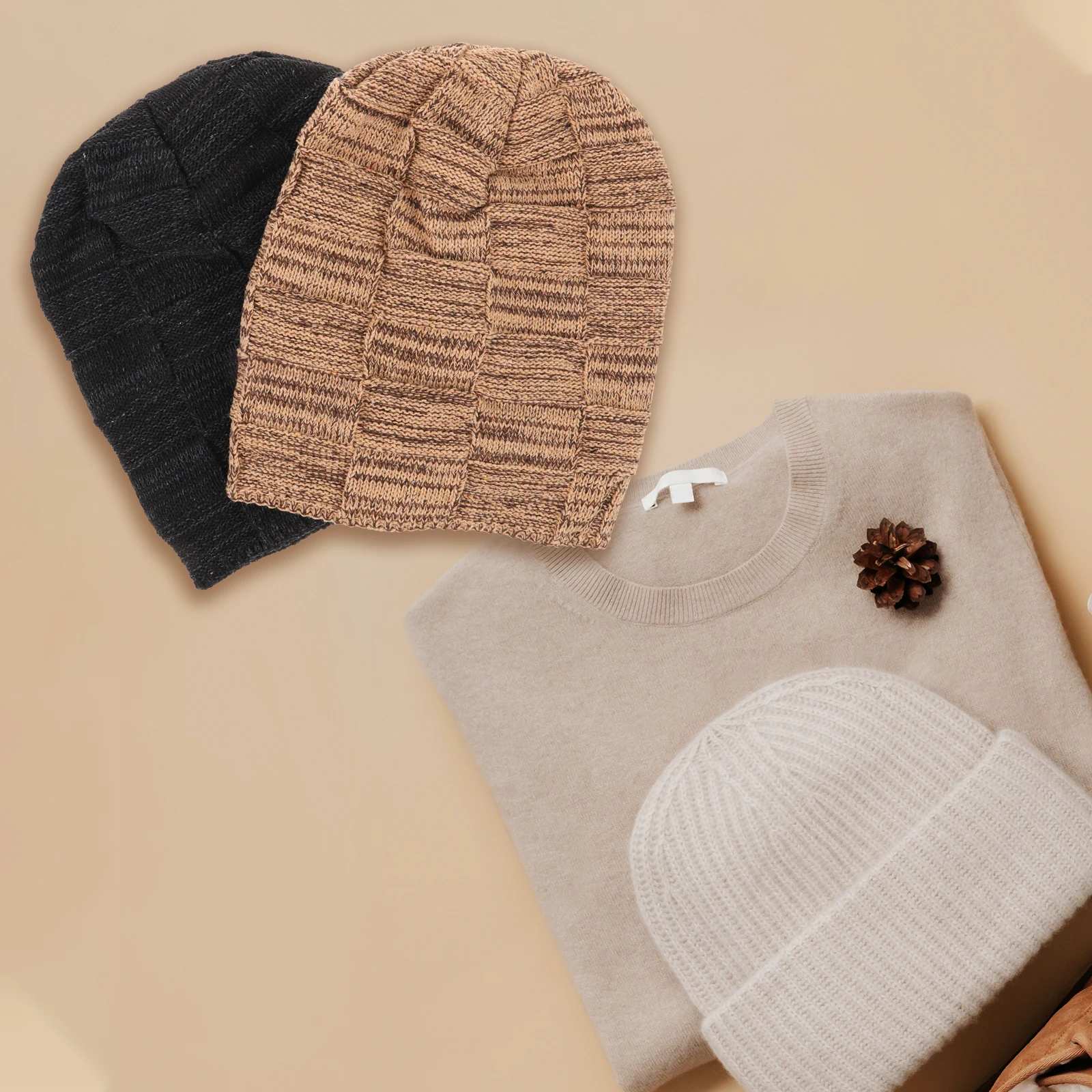 

2 Pcs Fleece Knitted Hat Men Hats Beanie Winter Mens Beanies Polyester (polyester Fiber) Warm Men's and Women for