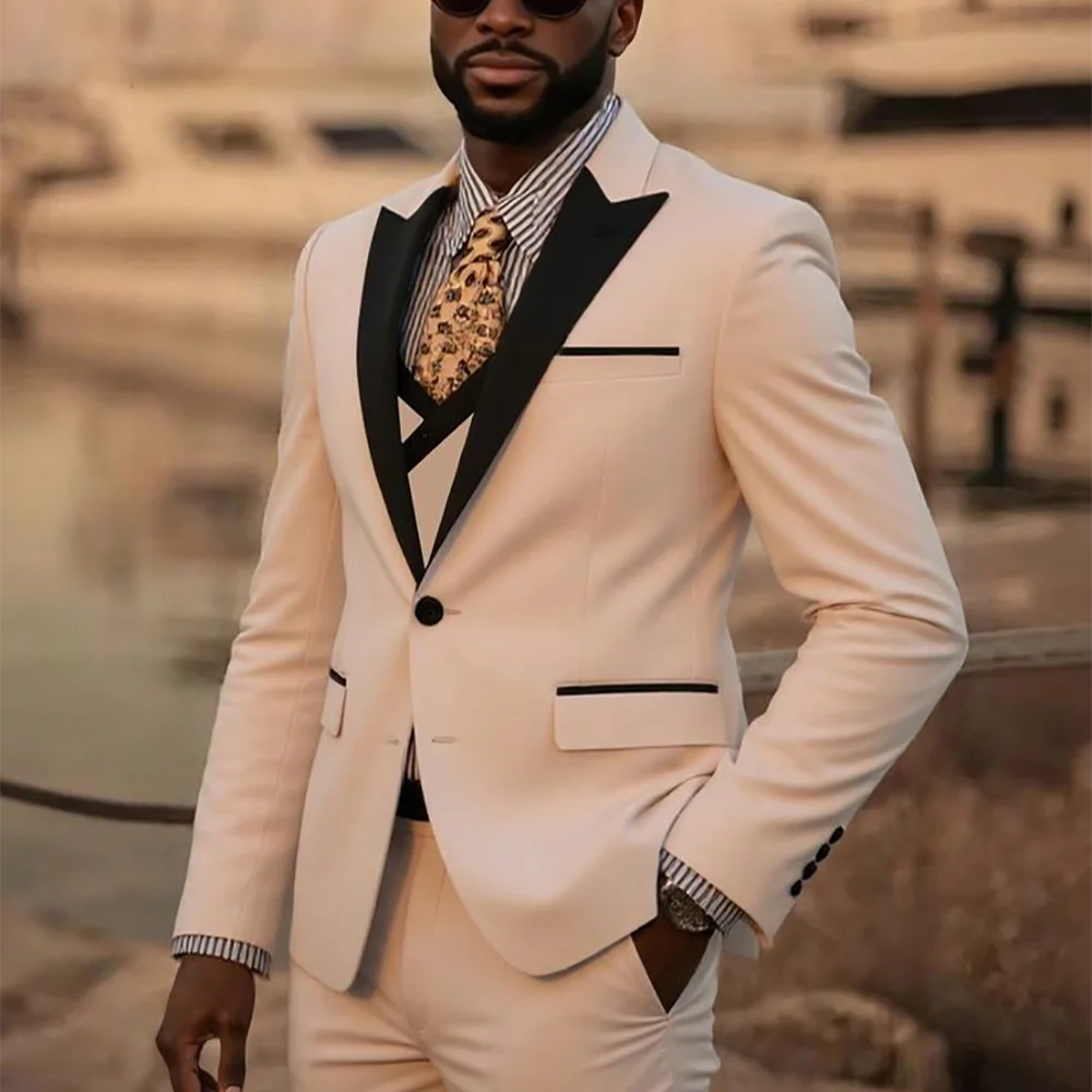 Красивый мужской костюм с остроконечными лацканами, тонкий костюм спереди на плоской подошве, костюм из трех предметов, однобортный мужской костюм для свадьбы, полный комплект