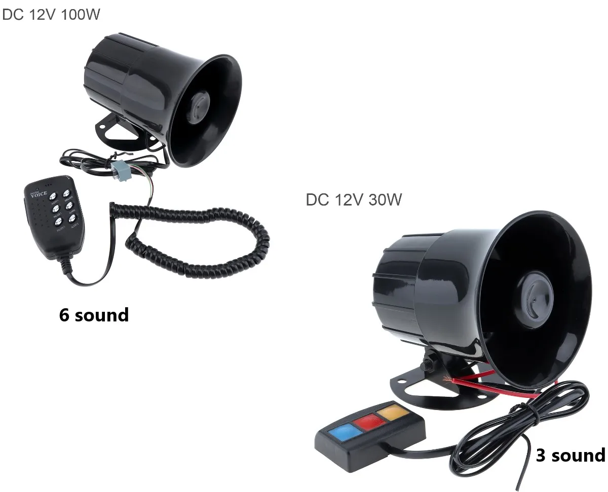 3 / 6 Sound 30/100W Loudspeaker Horn Motorcycle Car Truck Speaker Warning Alarm Siren Fire Ambulance Horn Loudspeakers