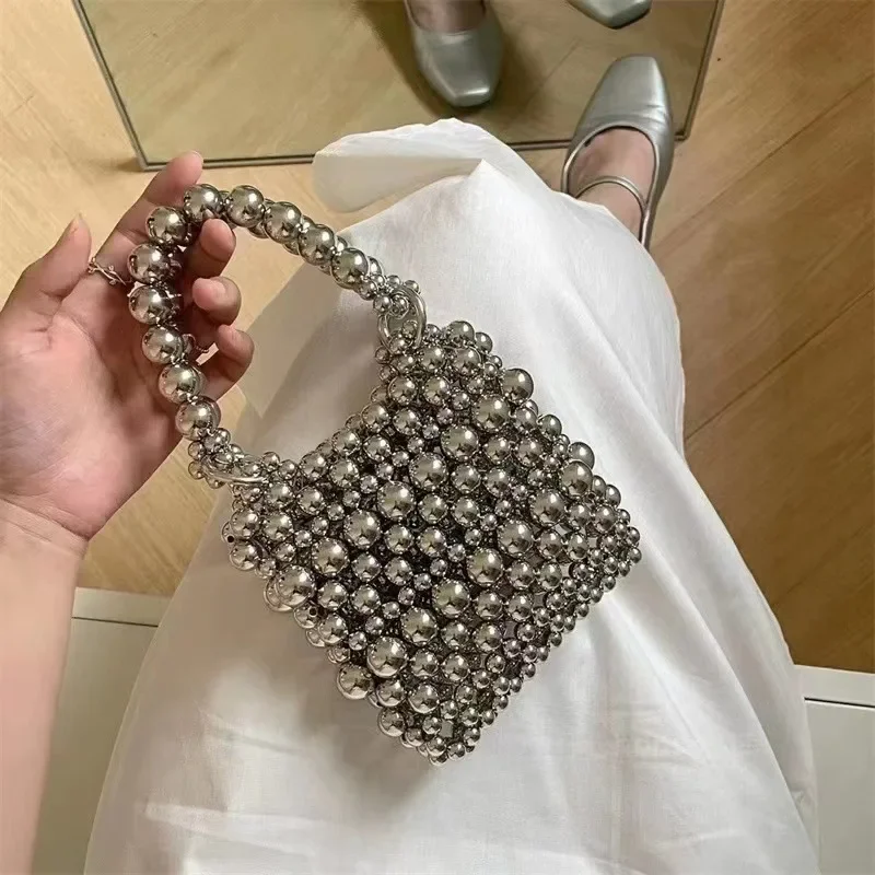 

Women Sliver Beaded Handbags Lady Party Crystal Evening pack wide shoulder strap Wedding Elegant bags Diamond Wallet bag