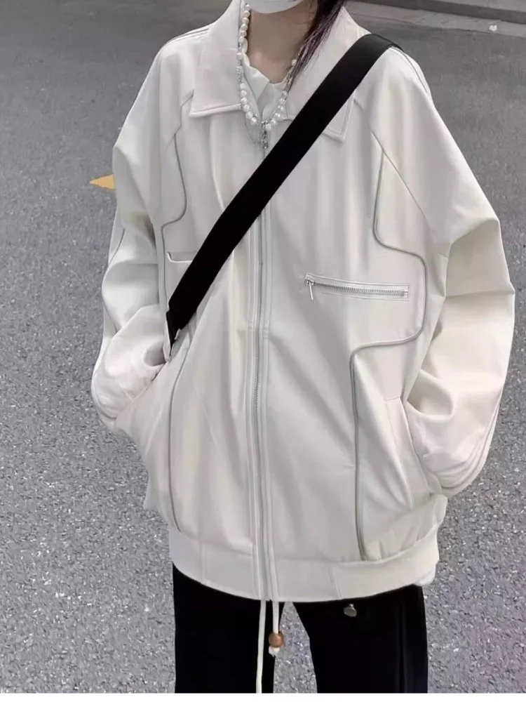 

American Street Vintage Moto&biker Pu Leather Autumn Fashion Trend All-match Top Y2k Streetwear Punk Coat Women