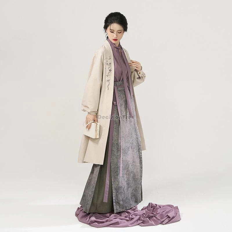 2024 chinese improved modern elegant style long sleeve coat blouse printed long skirt women song dynasty daily hanfu set w1013