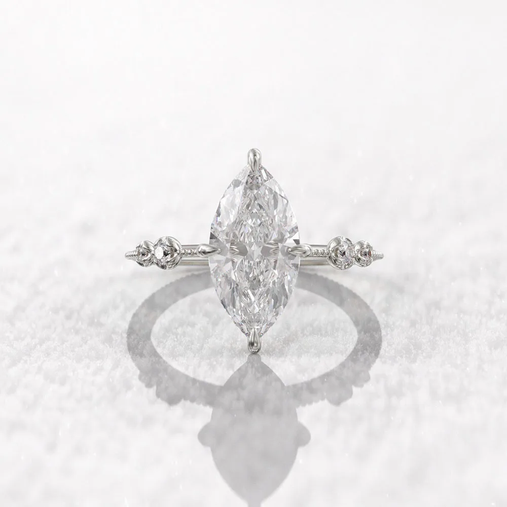 Huitan الفاخرة سوليتير كريستال ماركيز تشيكوسلوفاكيا خواتم فضية اللون/الذهب اللون موضة التعاقد العصابات الزفاف مجوهرات للنساء Hot #3