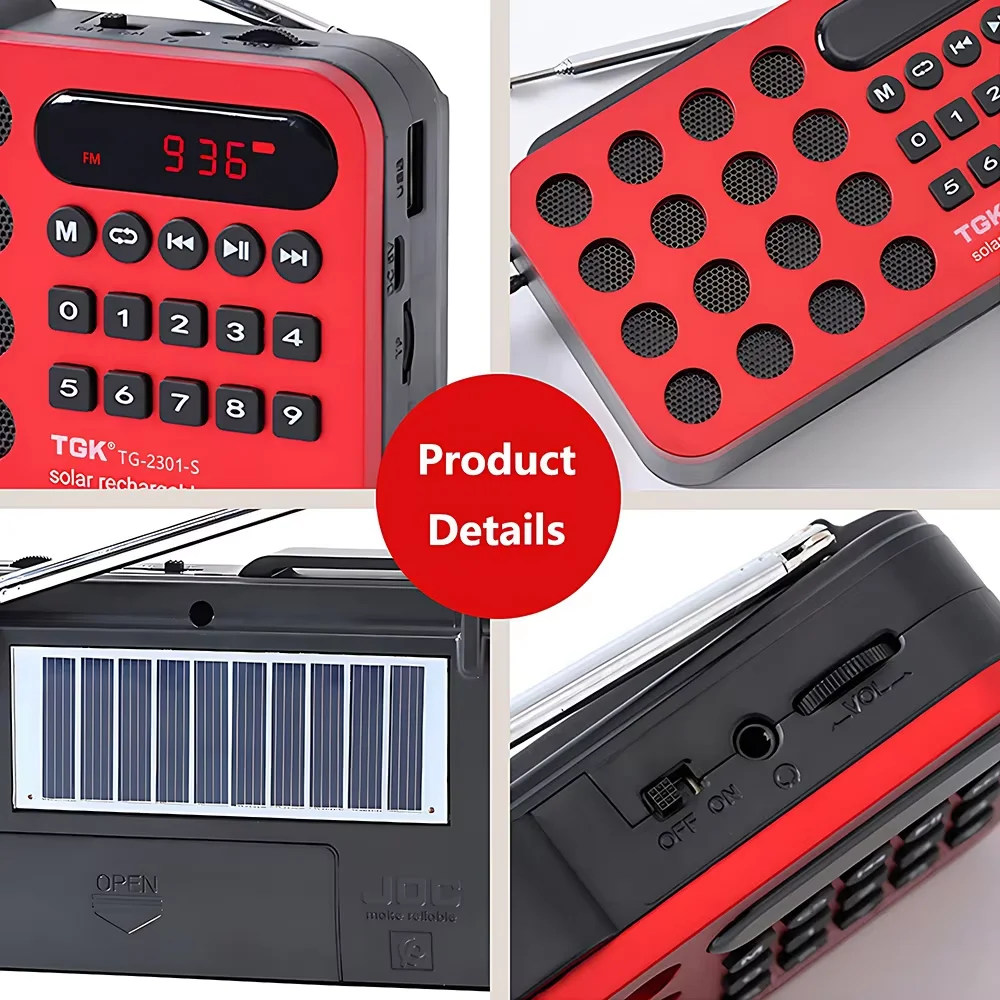 Rechargeable Portable FM Radio Mini Solar Bluetooth Wireless Speaker Support USB TF Card MP3 Music Player with FM Radio Receiver