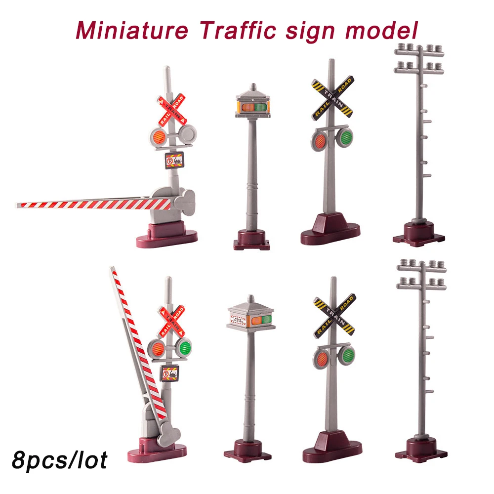 8pcs/lot Diy Miniature Traffic Sign Model Simulation Toys Railway Train Scene Layout Architecture Building Landscape for Diorama