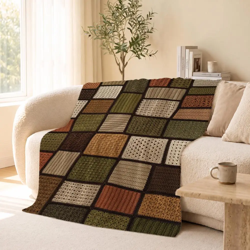 intage Geometric Patchwork Plaid Throw Flannel Throw Blanket for Travel & Office, Warm Outdoor Custom Bedspread, Ideal Gift
