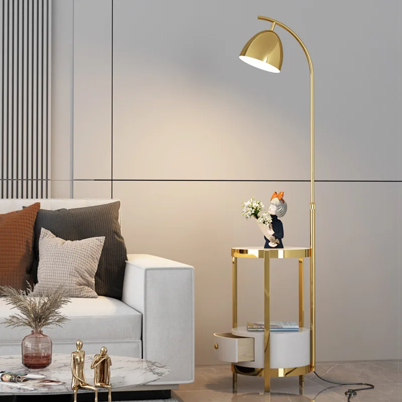 

Floor lamp living room light luxury modern bedroom bedside table storage Nordic wireless charging coffee table lamp integrated