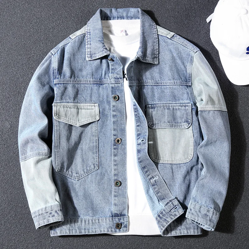 

Casual Loose Men's Denim Jaet Spring Autumn Trendy Brand Resistant to Dirt Workwear Top Long Sve Flip Collar Youth Jaet