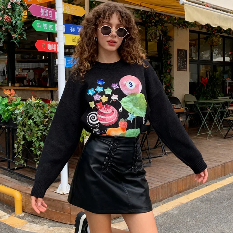 سترة جمالية لطيفة كلاسيكية للخريف والشتاء Y2K مزينة بنجمة البلياردو وسترة كبيرة الحجم مطبوعة على شكل خنفساء #5