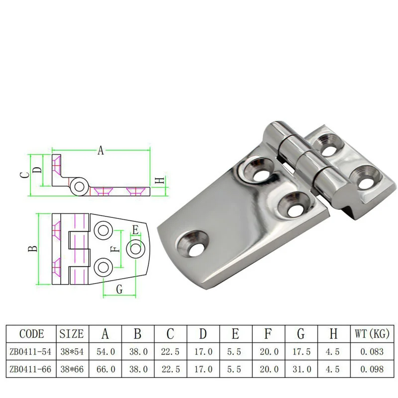 38x54/38x66mm Marine 316 Stainless Steel Boat Door Hinge Hinge Short Side Door Hinge For Yacht Boat RV Marine Door Hinge