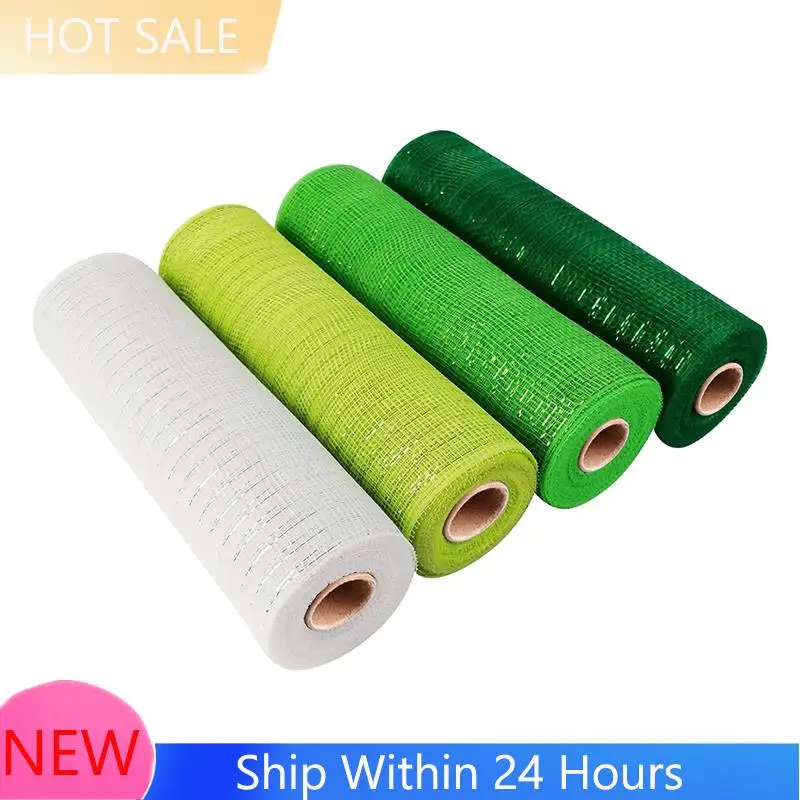4 Roll St. Patrick's Day Poly Mesh Ribbon Plastic Mesh Green White Wired Edge Ribbon 10 Inch X 30 Feet Poly Deco Mesh Ribbon