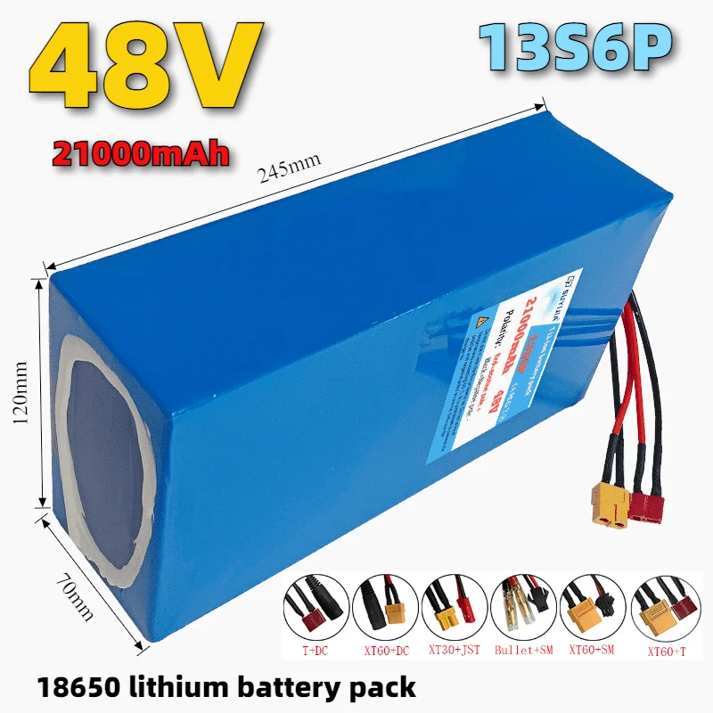 48V 13S6P 21Ah 18650 Lithium Battery Pack with Built-in BMS Moped Scooter Battery Suitable for Power-assisted Commuting Tools