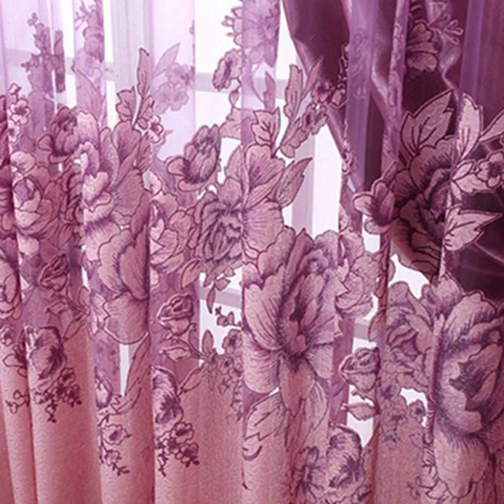 Rideau de fenêtre en tulle jacquard fleuri, 100x250cm, drapé en dentelle, rideaux transparents brodés, chambre à coucher, balcon, décor de salon, 1