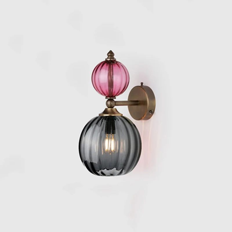 Simple Round Ball Wall Light LED Glass Lampshade Up Down Wall Sconces Yellow Pink Blue Pink Glass Lights Living Room Bedroom Dec