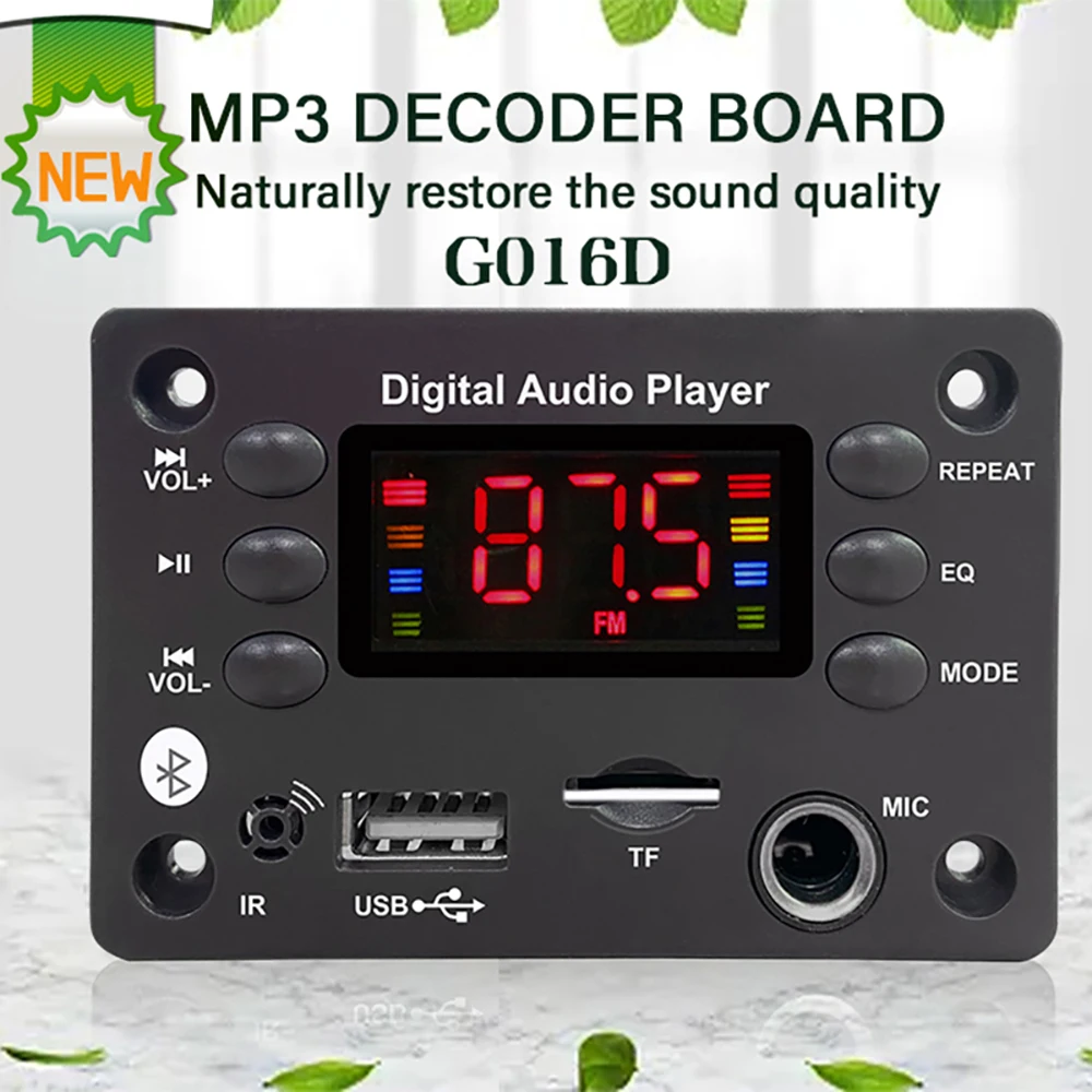 DC 5V 12V MP3 Player Bluetooth 5.0 Decoder Board Car FM Radio Lossless Audio Player DIY Kit Support USB TF AUX Remote Microphone