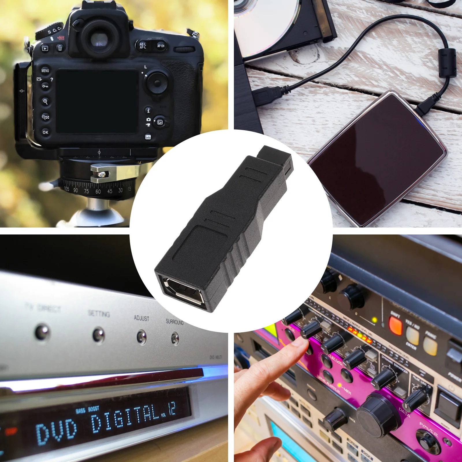 

Adapter 6 Pin Female to 9 Pin Cable FW400 to FW800 Data Transfer Cord for Digital ABS Durable