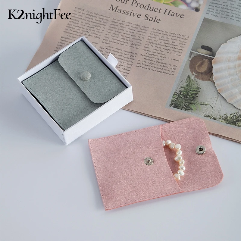 Mini Envelope Jewelry Bag Snap Button Closure Luxury Microfiber Suede Jewelry Necklace Earrings Packaging Pouch Bags