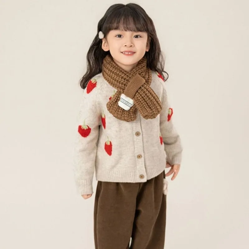 

【2025 Spring Collection】Girls' Strawberry Embroidery Colorblock Knit Cardigan Trendy Kids' Colorful Outerwear for School & Play
