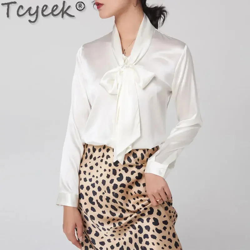 

New Tcyeek 95% Mulberry Blouse Clothing Real Silk for Women Long Sleeve Top Woman Blouses White Shirts Blusas