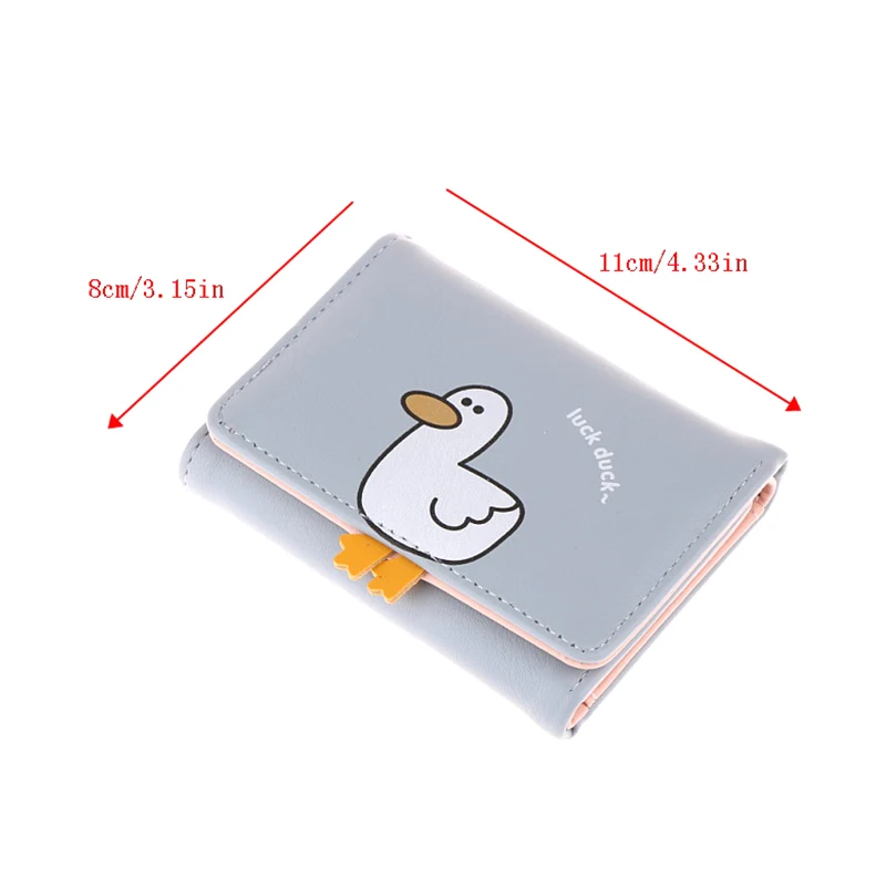 Creatieve Cartoon Luck Duck Design Dames Portemonnee Pu Lederen Bankkaarthouder Kawaii Korte Vouw Portefeuilles Cash Clip Vrouwen Portemonnees