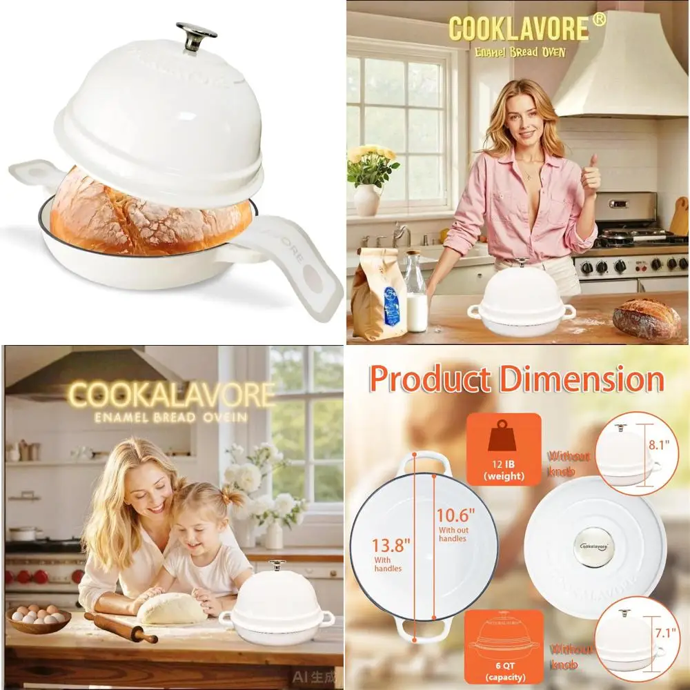 

Голландская печь для выпечки хлеба, эмалированная печь для хлеба на 6 литров, печь с 10,5 хлебом и крышкой, формы для хлеба для домашнего хлеба, белый