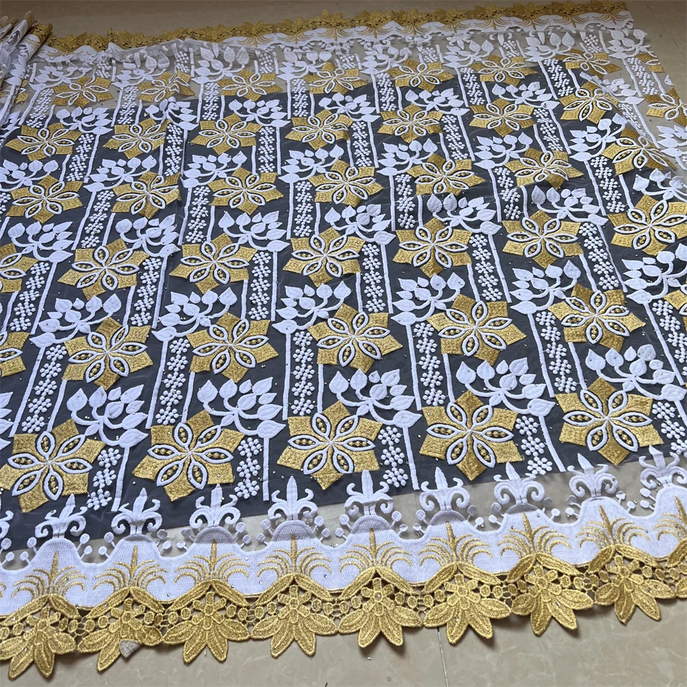 

2025 High Quality African Nigerian Tulle Lace Fabric Organza Embroidery Guipure Party Gown Dress Brocade Jacquard 5Yard YXZ188