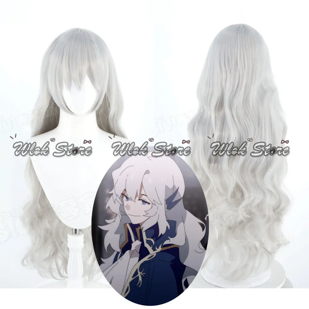 Anime jogo biblioteca de ruina argalia cosplay peruca longo encaracolado cinza branco cabelo sintético mulher festa de halloween carnaval roleplay peruca