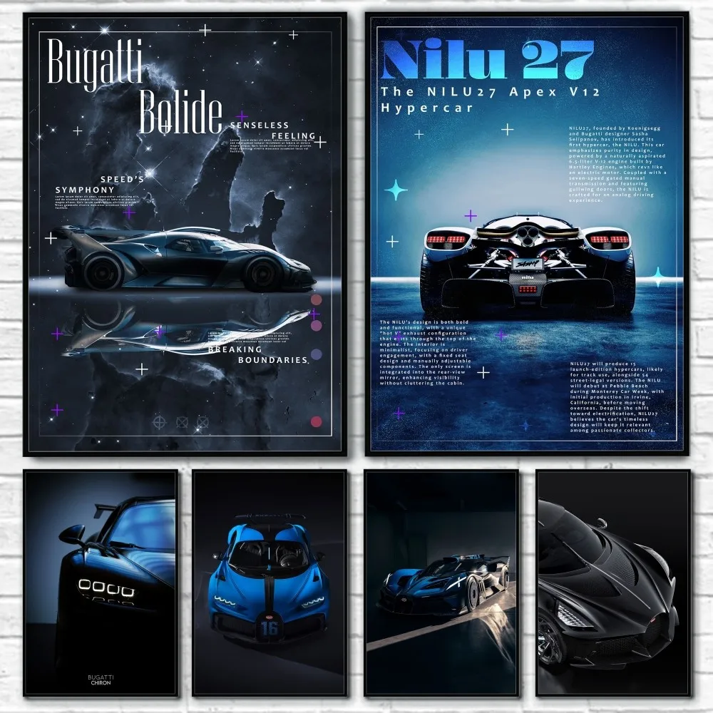 Cool B-Bugatti Car Poster Room Decor Home Decoration Interior Wall Art Printing Waterproof Garage BedRoom Posters Gift