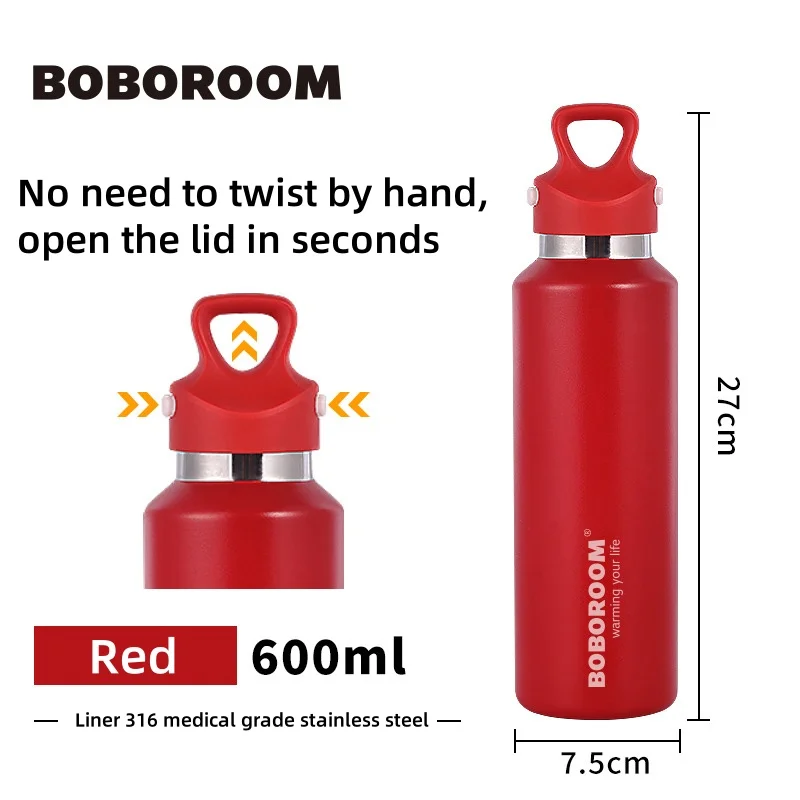 

BOBOROOM Stainless Steel Thermos Portable Vacuum Flask Insulated Tumbler With No Screw Lid Thermo Bottle 600ML Thermoses