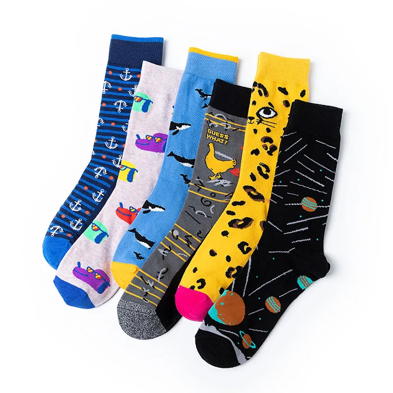 High Quality Combed Cotton Socks Anchor Stripes Glasses Dog Leopard Print Long Tube Funny Happy Men Socks Novelty