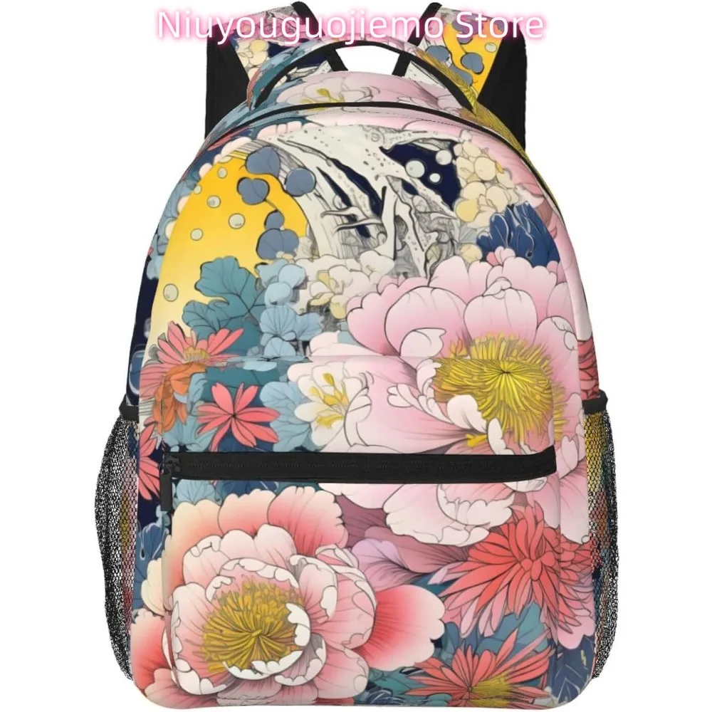 

Japanese Peony Lightweight Laptop Backpack Lightweight Multipurpose Travel Casual Daypack Unisex College Backapcks for Men Women