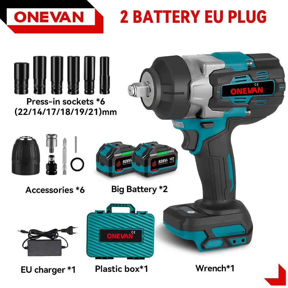 ONEVAN 2800N.M Borstelloze Elektrische Slagmoersleutel 1/2 inch Accuschroevendraaier Moersleutel Power Tools Voor Makita 18V Batterij Pin