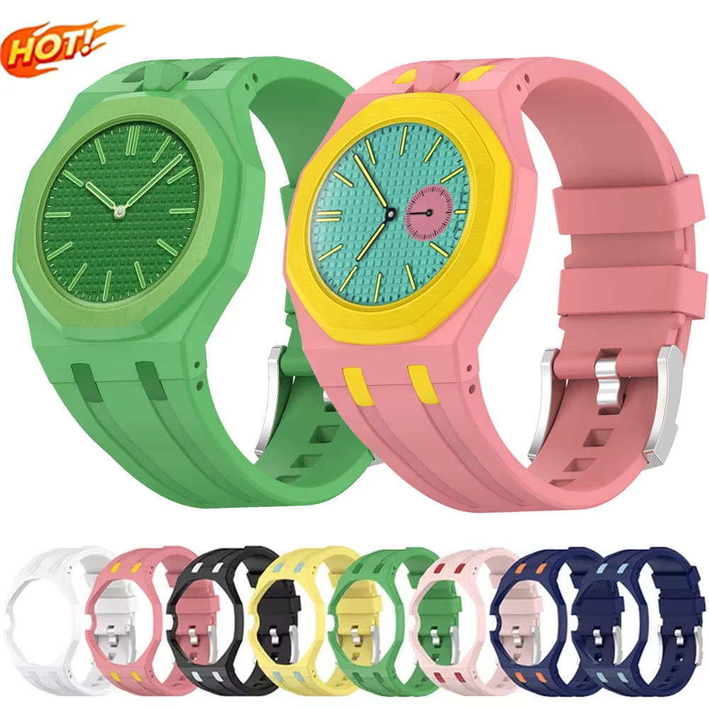 2-in-1-PC-Gehäuse + Silikonarmband für Swatch X AP Royal Pop Taschenuhr-Uhrwechsler zum integrierten Anbringen an Armbanduhren, Modifikationszubehör