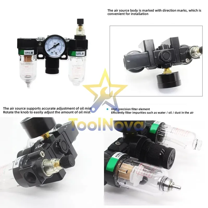 2026*Hotsale* AIRTAC AC2000 Pneumatic 2-way Three Unit air Filter Pressure Regulator Oil Lubricator with Pressure Gauge