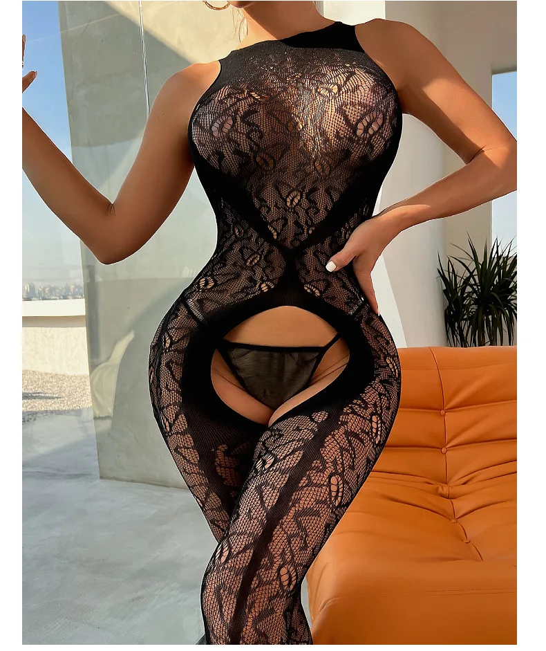 SKMY Women Sexy Jumpsuit And Romper Clubwear New Stockings Mesh See-Through Summer Clothes Black Cutout Jumpsuit Women