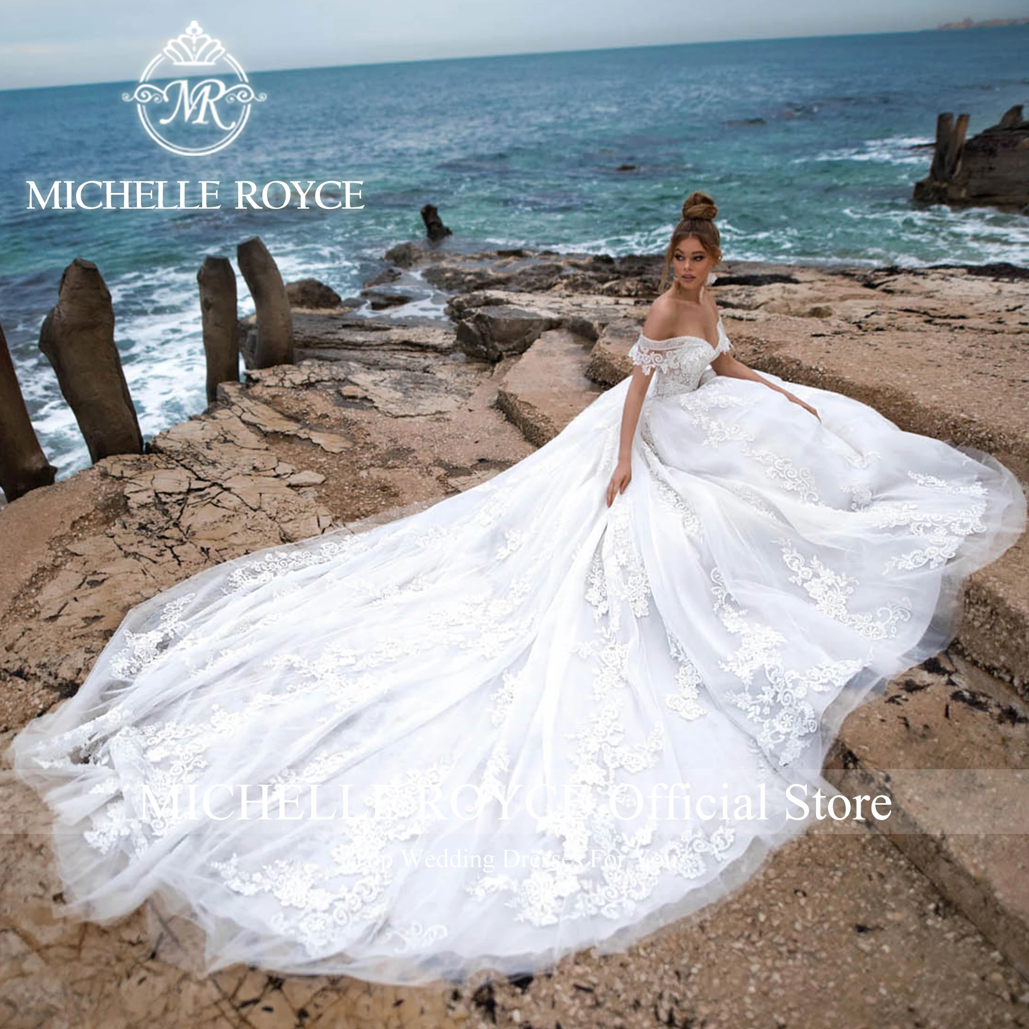 Michelle Royce-Vestidos De Novia línea a para mujer, vestido De Novia Sexy con hombros descubiertos y escote en forma De corazón, Vestidos De Novia