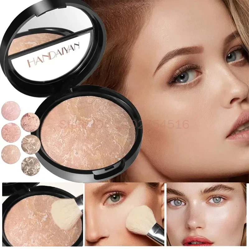 Lichtgevende afwerking Setting Powder Blijvende oliecontrole Shimmer Marble Baked Powder Verhelderend gezichtspoeder Compact Foundation Make-up