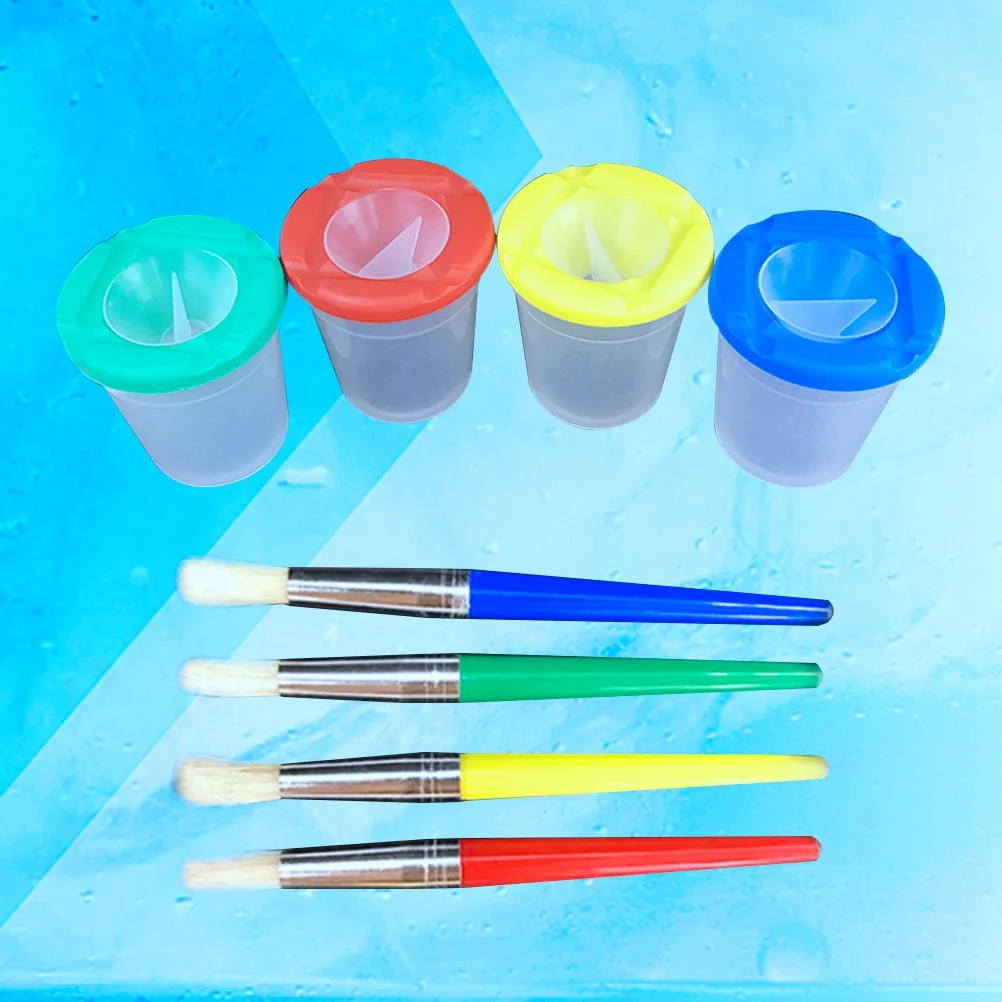 4pcs Washable Paint Cups Assorted Color Brush Set Premium Bristle Hair Painting Hobby Beginner Drawing Tools Art